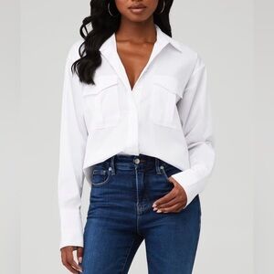 Good American The Good Shirt button up long sleeve white SZ XL patch pockets